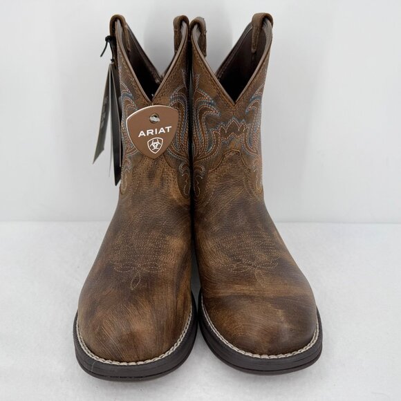 NWOB Ariat Womens Brown Leather Western Shortie Boots US 6.5B Oil/Slip Resistant - Picture 2 of 13